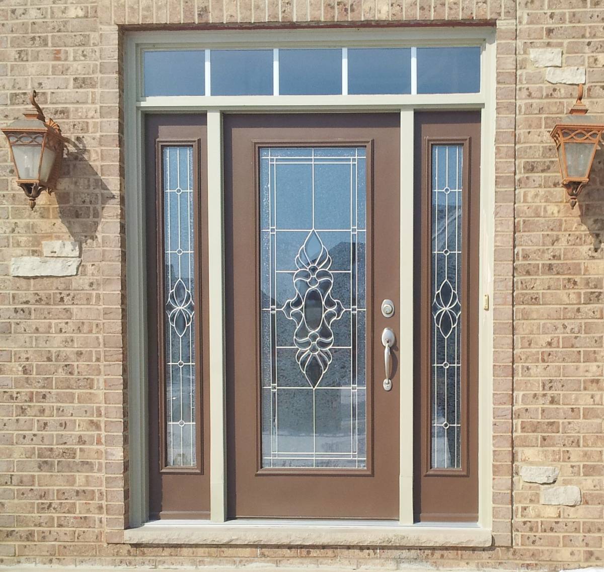 ProVia Legacy Steel Entry Door Tudor Brown Exterior with Emerald Glass ...