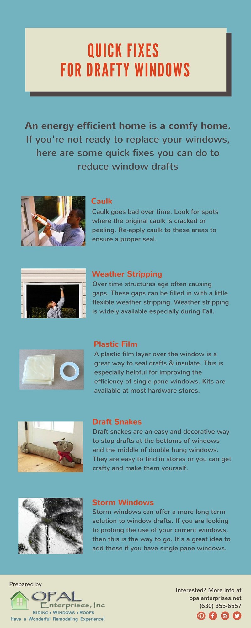 Quick Fixes for drafty windows infographic by Opal Enterprises of Naperville