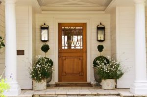 beautiful wooden front door with huge window