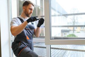 A man replacing windows in a home. You can contact us to find out if there are financing options available for window replacement.